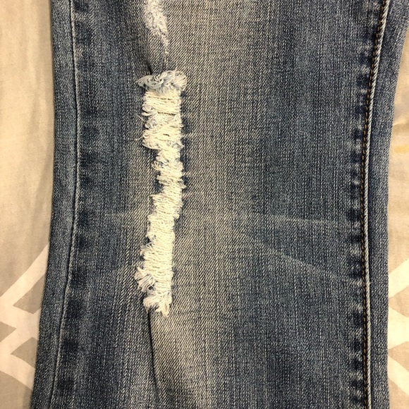 Lt. blue Women’s Jeans Urban Behavior stretch stone washed rips low cut slim fit - Picture 9 of 11